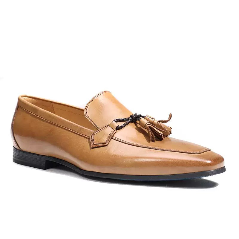 Men's Genuine Leather Loafers, Square Toe, Slip-On