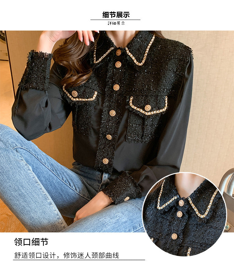 2024 autumn new design sense niche foreign style long sleeve heavy silk shirt women's small fragrant top