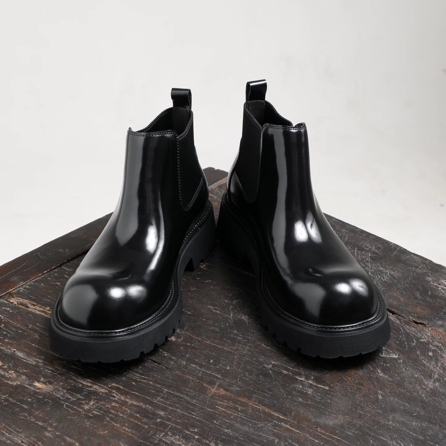 Men's Genuine Leather Chelsea Boots, Thick Sole, Glossy