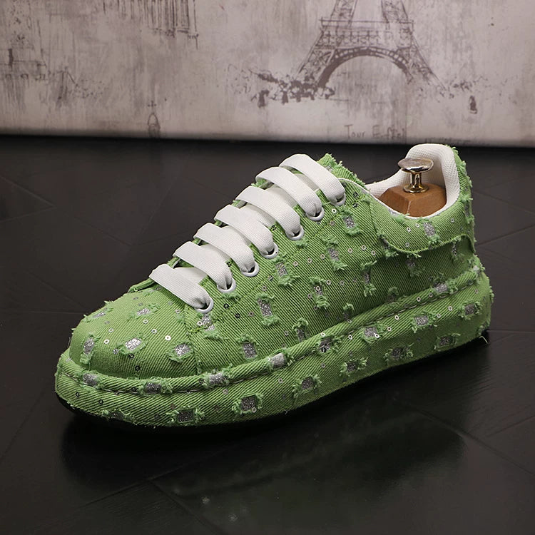 Men's Breathable Canvas Korean-Style Round-Toe Skate Sneakers Athletic Casual