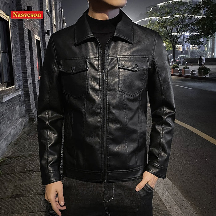 Autumn and winter new men's jacket casual leather jacket men's locomotive jacket slim Korean version lapel men's PU leather jacket