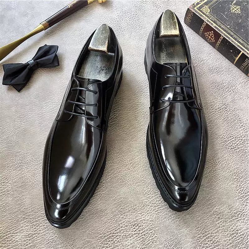 Men's Genuine Leather Derby Shoes, Height Increasing, Thick Sole