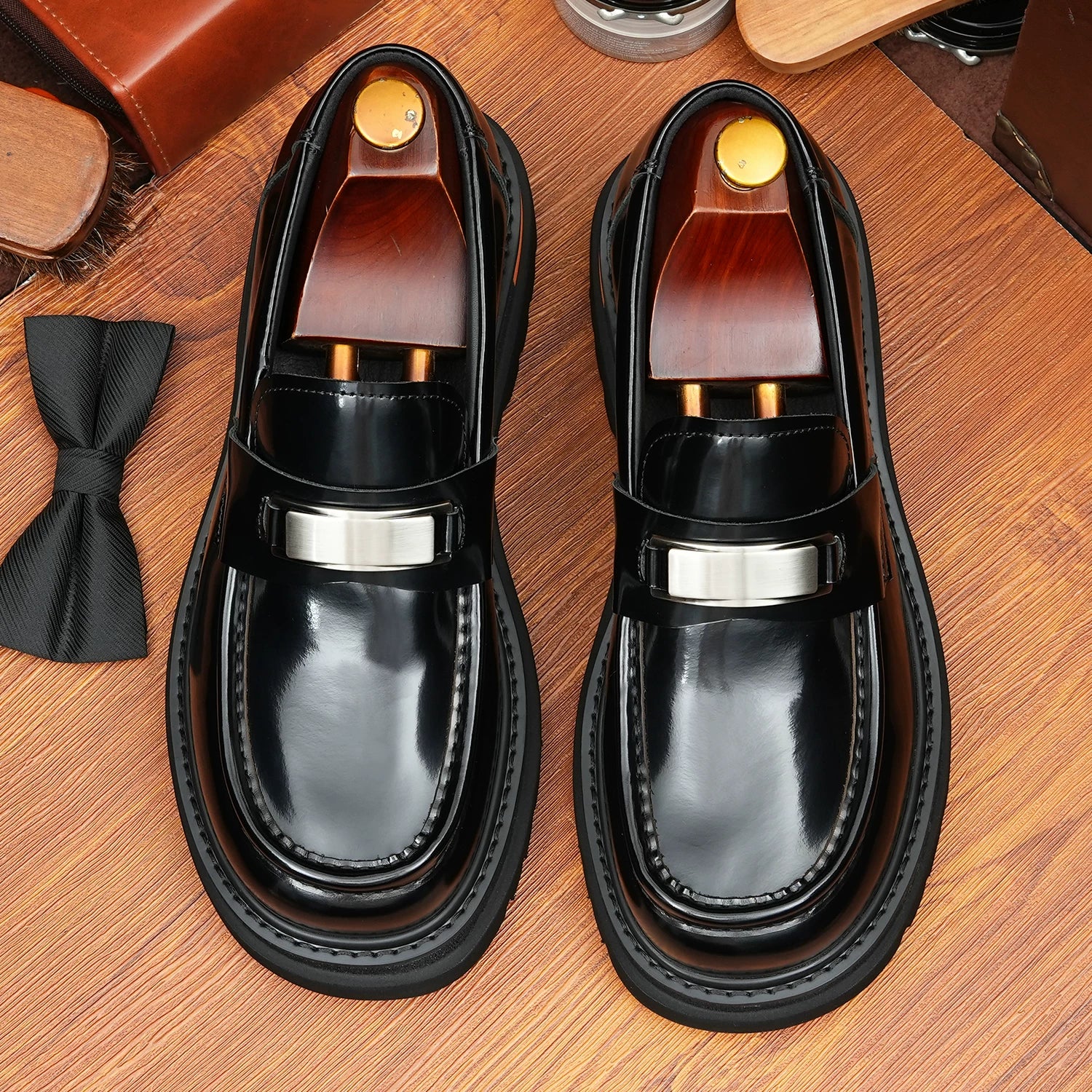 Men's Genuine Leather Loafers, Height Increasing, Thick Sole
