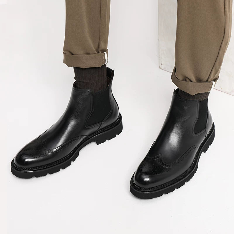 Men's Genuine Leather Chelsea Boots, Thick Sole, British Style