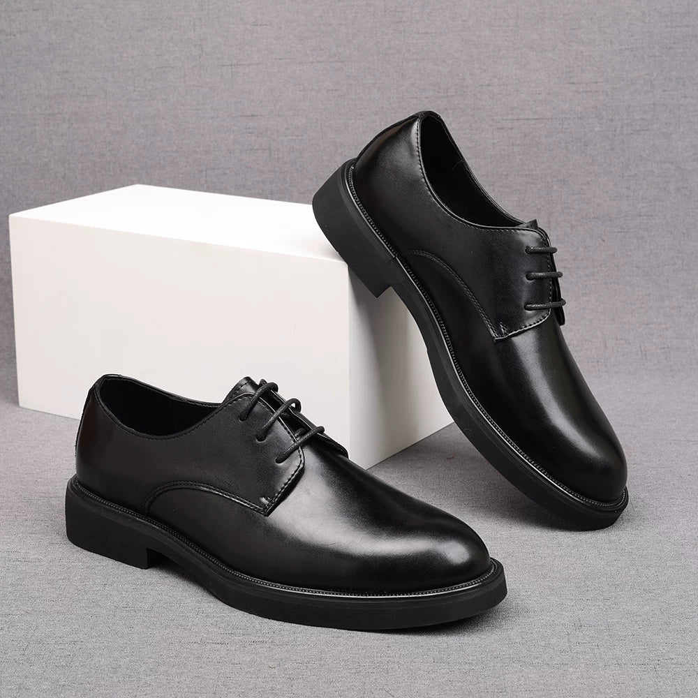 Men's Brown Derby Shoes, Height Increasing, Thick Sole
