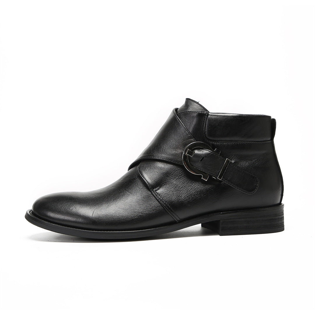 Cowhide foreign trade genuine leather men's autumn mid-top leather boots Brock carved Martin boots Chelsea boots Martin boots short boots