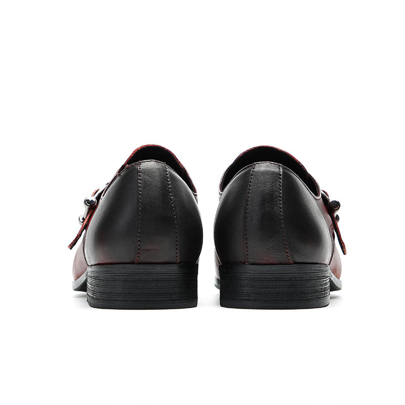 British pointed leather shoes for men, Korean version of business formal wear, red bright leather wedding shoes, trendy heightening casual men's shoes