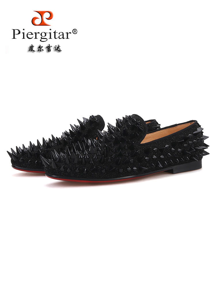European and American style handmade women's slip-on loafers couple style rivet shoes red outsole with leather lining