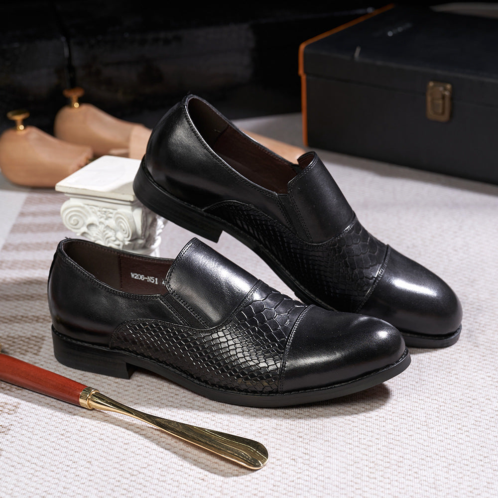 Trendy Business Formal Wear Leather Shoes Men's British Korean Snakeskin Embossed Loafers Top Layer Cowhide Slip-on Men's Shoes
