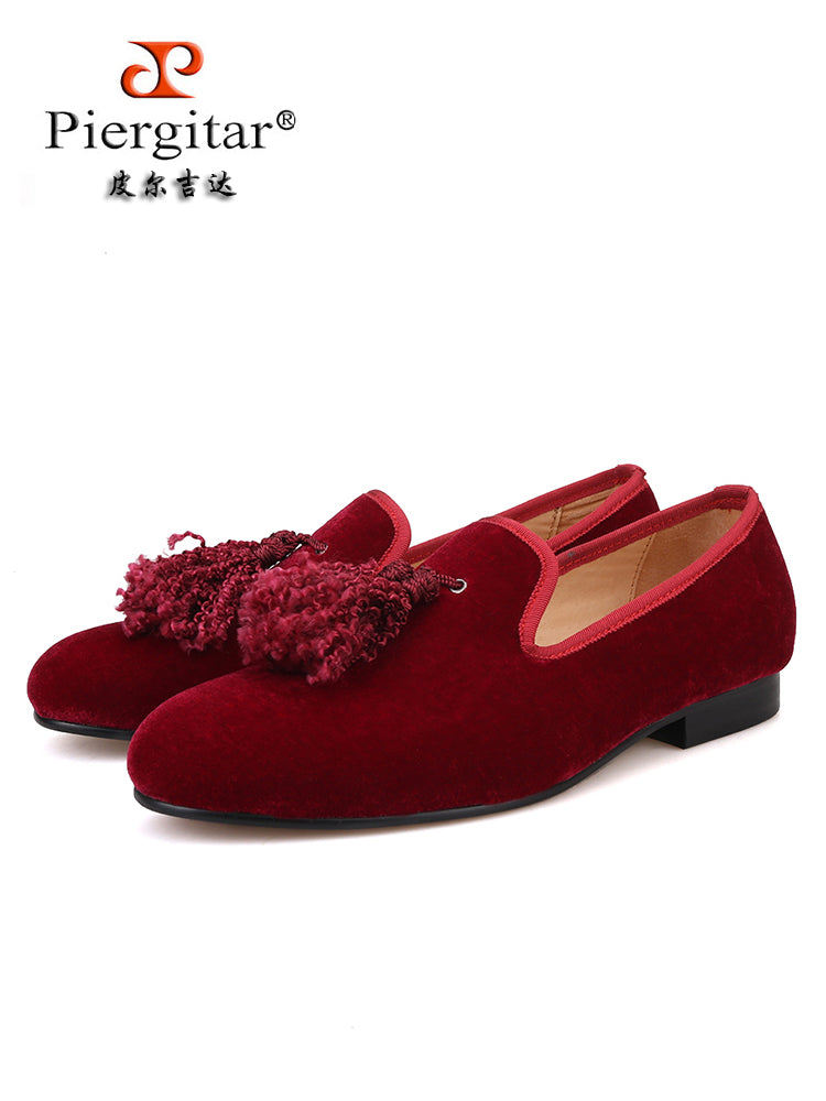 Piergitar handmade thick rolled rope tassel men's flannel shoes British gentleman style inspection loafers one-step