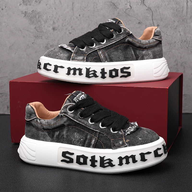 Men's Canvas Shoes, Height Increasing, Thick Sole