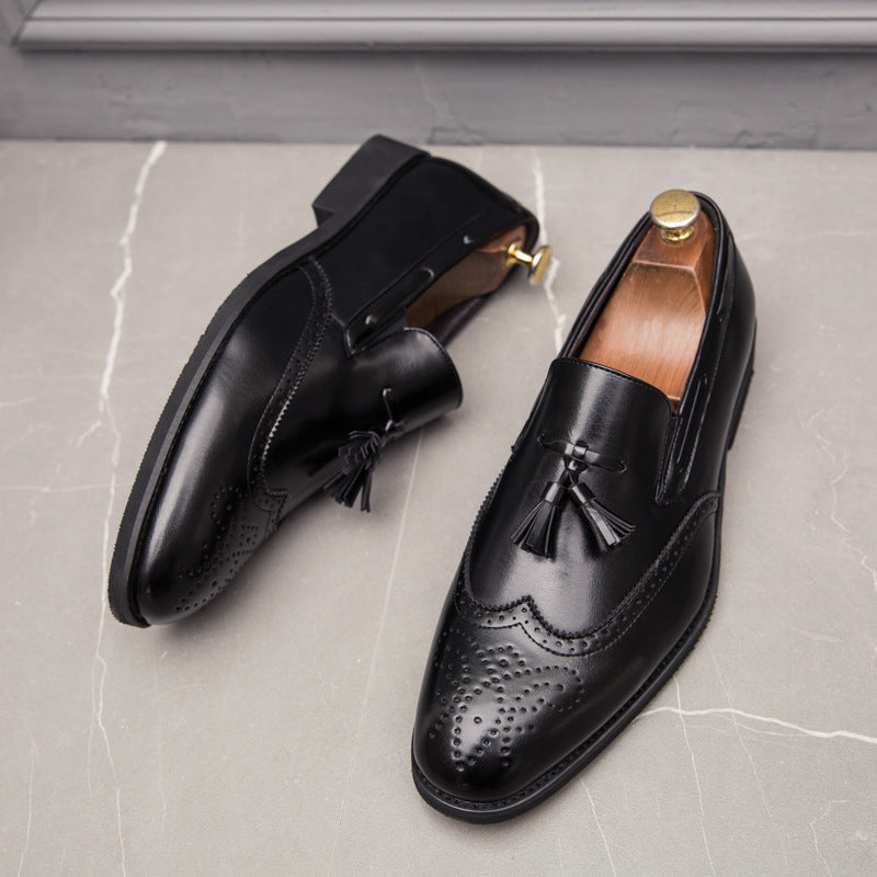 Cross-border men's brogue leather shoes - plus size fashion tassel leather shoes - business casual