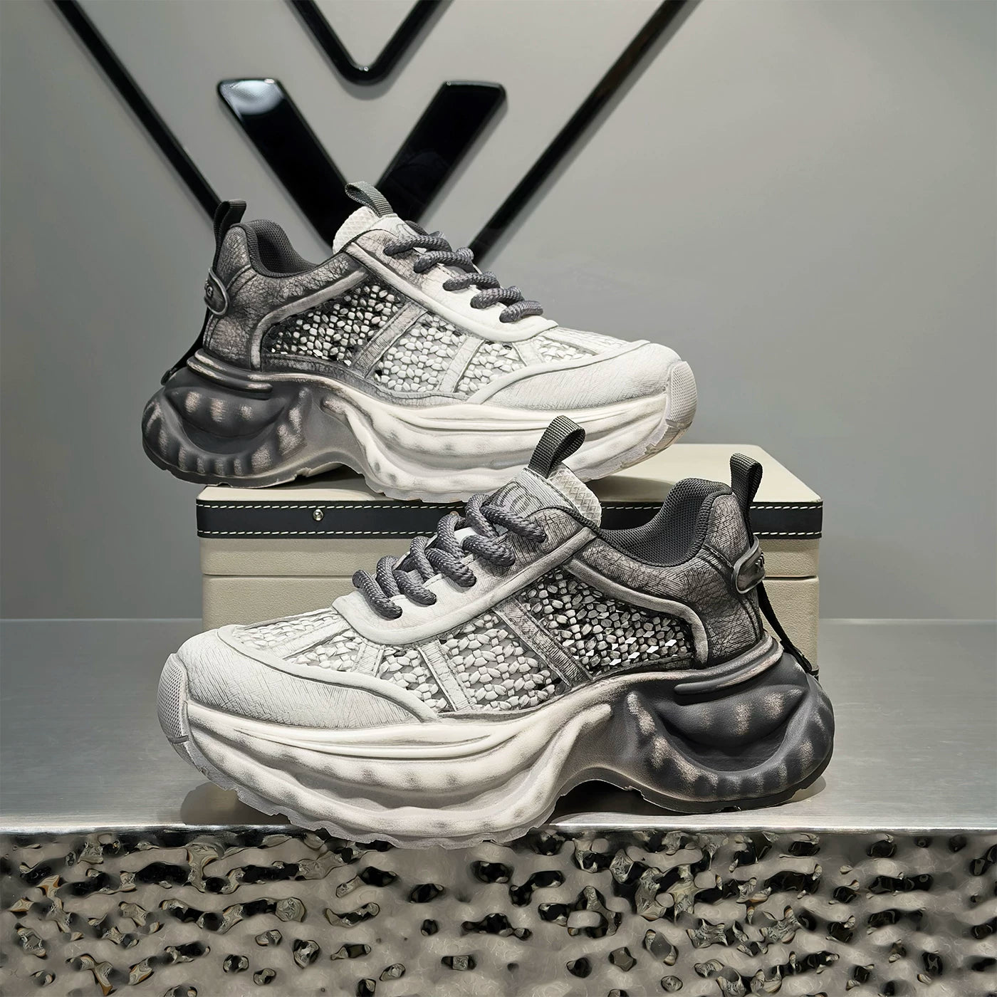 Men's Height-Increasing Platform Breathable Mesh Cut-Out Chunky Dad Sneakers Summer