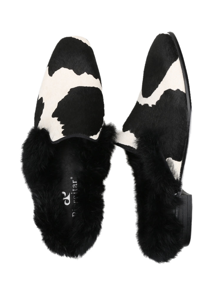 Spring and autumn new imported cow pattern horse hair men's real hair slippers European and American style fashion trend slip-on mule shoes