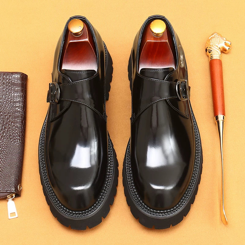 Men's Genuine Leather Leather Shoes, Height Increasing, Thick Sole