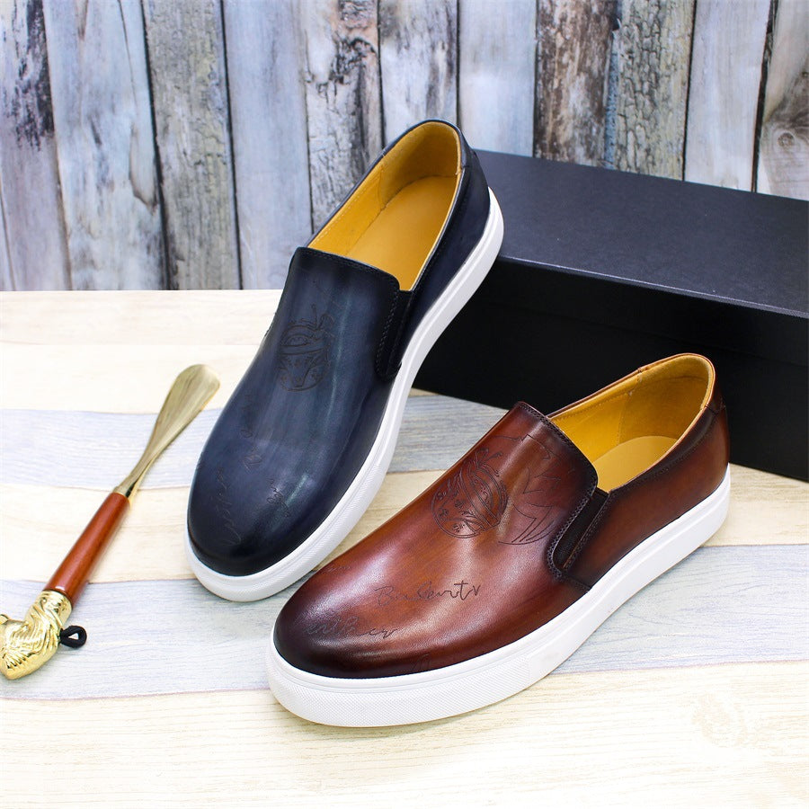 European Station Casual Leather Shoes Trendy Men's Authentic Leather Comfortable Flat Shoes Loafers Slip-on Everyday Joker Men's Shoes