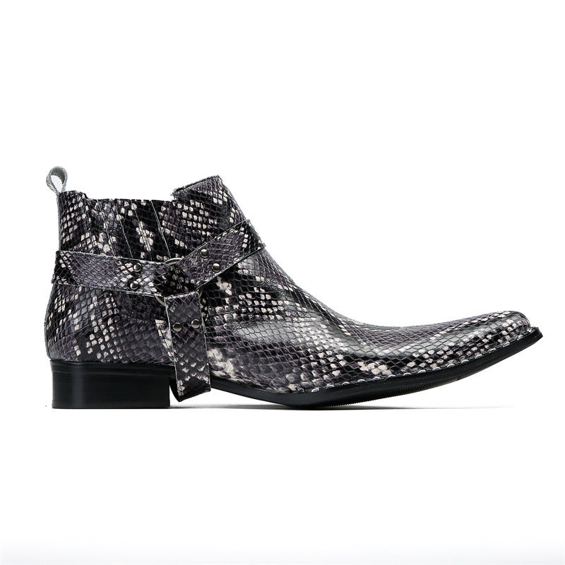 Martin boots for men 2023 new winter and autumn thick-soled cowhide British style short boots men's boots snake print leather shoes trendy