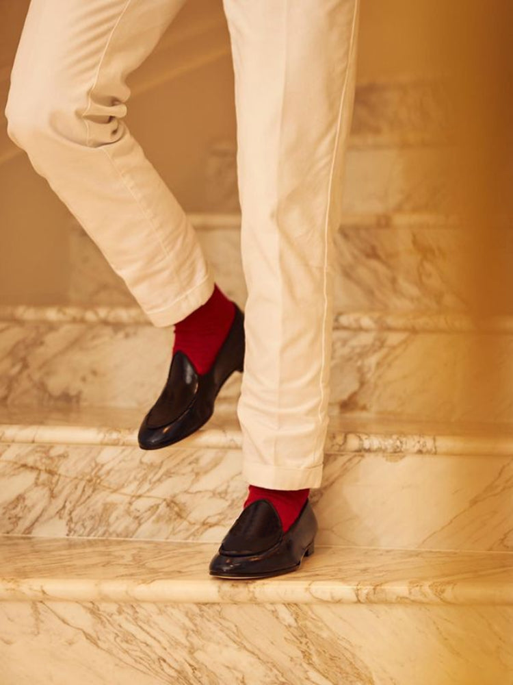 Pure European and American men's slip-on patent leather formal shoes trendy party wedding banquet genuine leather loafers smoking shoes for men