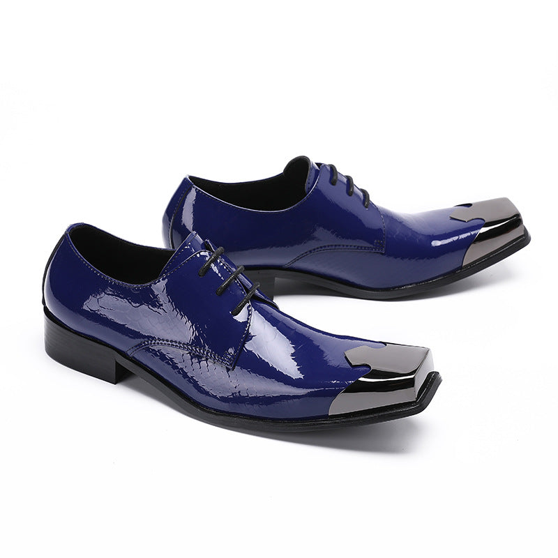 Men's leather shoes square toe British style Oxford Derby shoes casual three-joint business formal wear men's groom's wedding shoes