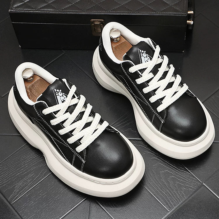 Men's 2026 New Platform Korean Style Athletic Casual White Sneakers