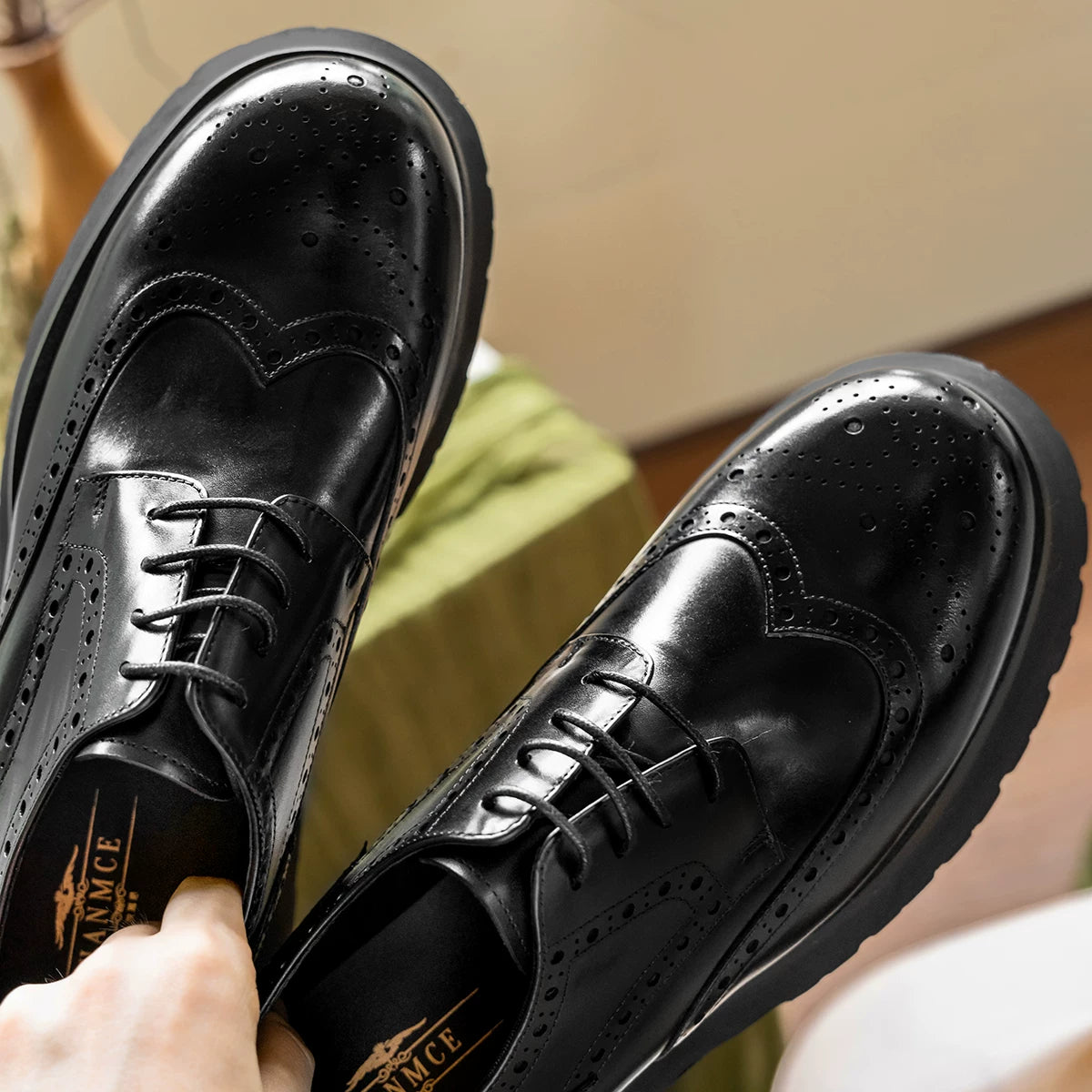 Men's Genuine Leather Derby Shoes, Height Increasing, Thick Sole