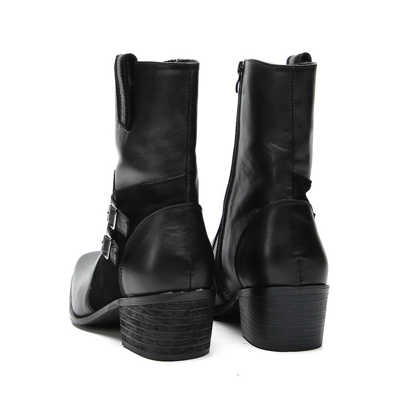 Autumn and winter new style comfortable cowhide men's shoes Chelsea boots low-top British style short boots thick sole heightening men's leather boots foreign trade