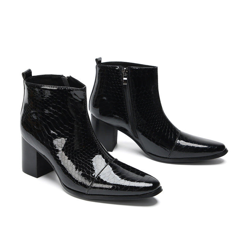 Men's Black Leather Martin Boots – British Style, Height Increasing
