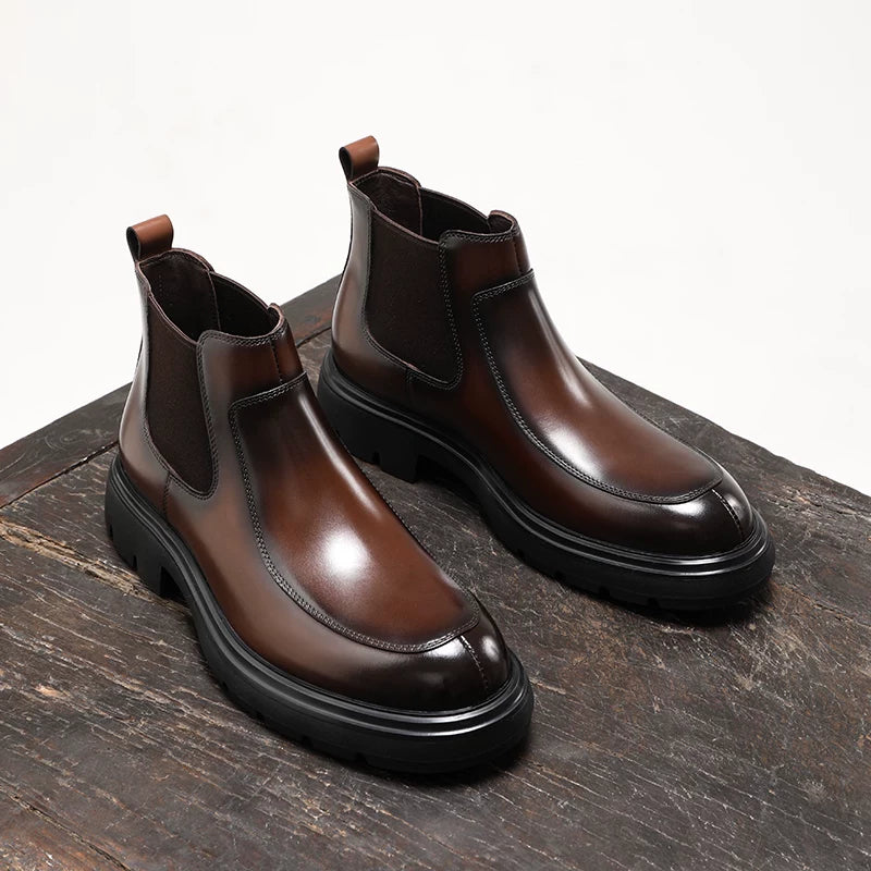Men's Genuine Leather Chelsea Boots, Height Increasing, Thick Sole