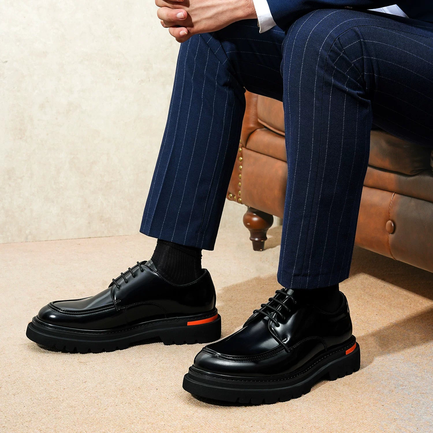 Men's Genuine Leather Derby Shoes, Height Increasing, Thick Sole