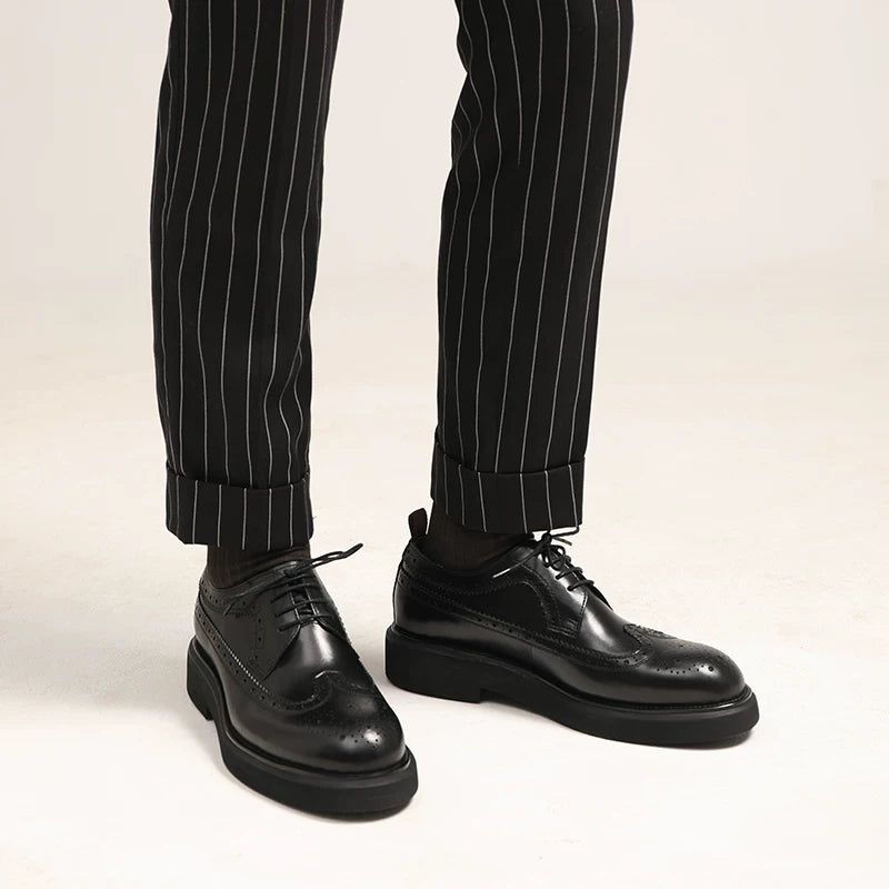 Men's Genuine Leather Derby Shoes, Height Increasing, Thick Sole