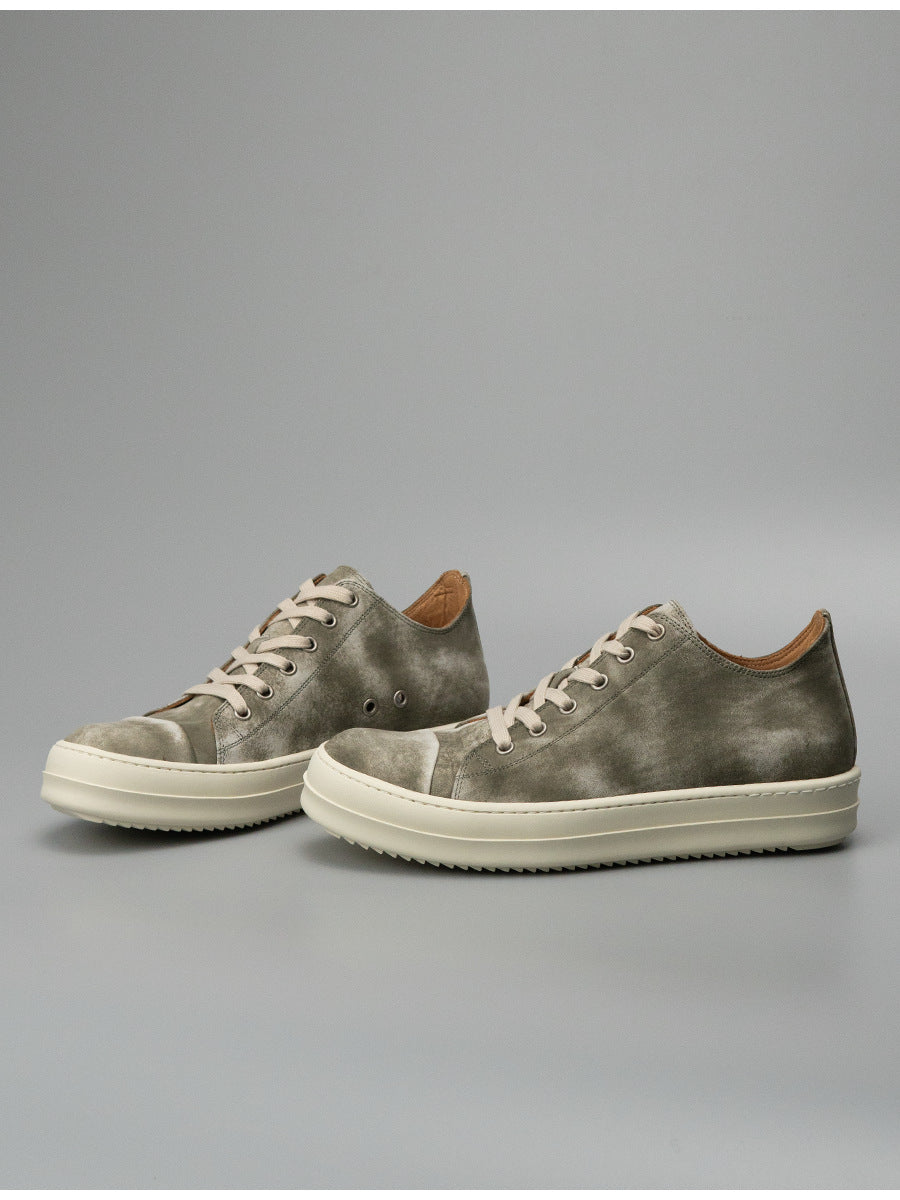 Luochenxing european station retro style trendy versatile genuine leather high-end fashion sneakers athletic casual low-top leather skate shoes