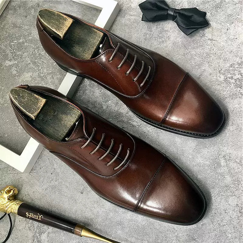 Men's Genuine Leather Derby Shoes, Handmade, Lace-Up