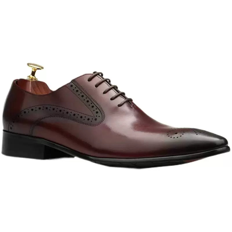 Men's Genuine Leather Derby Shoes, Pointed Toe, Lace-Up