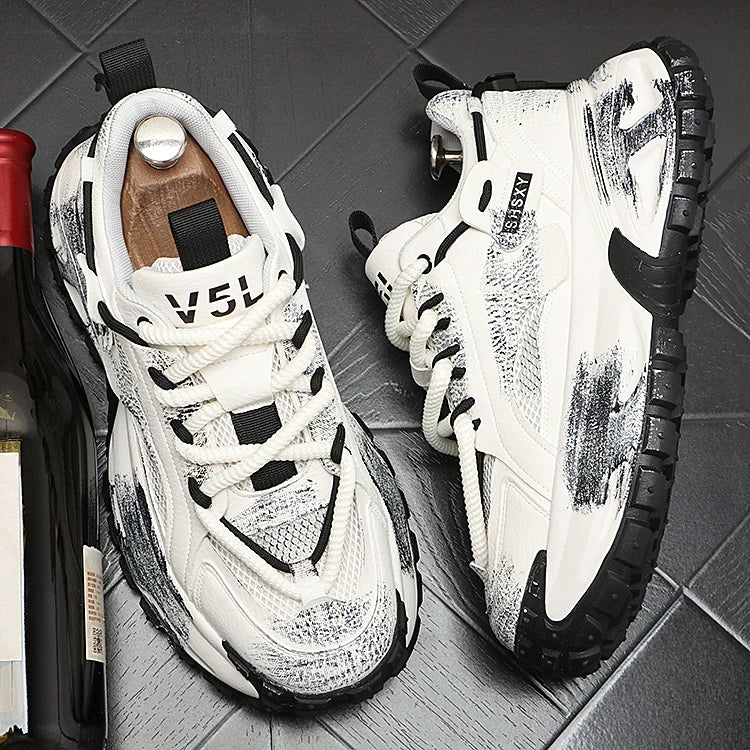 Men's 2026 New Platform Mesh Low-Top Graffiti Athletic Dad Shoes