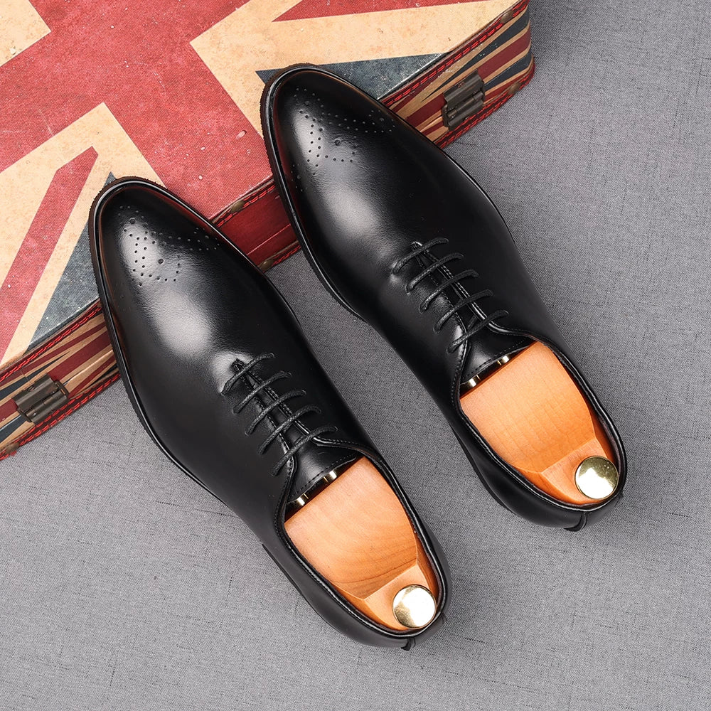 Men's Brown Derby Shoes, Pointed Toe, British Style