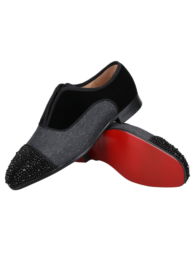 Hand-spliced high-end fabric men's casual leather shoes European and American style red-soled shoes perfect for wedding banquets Oxford shoes