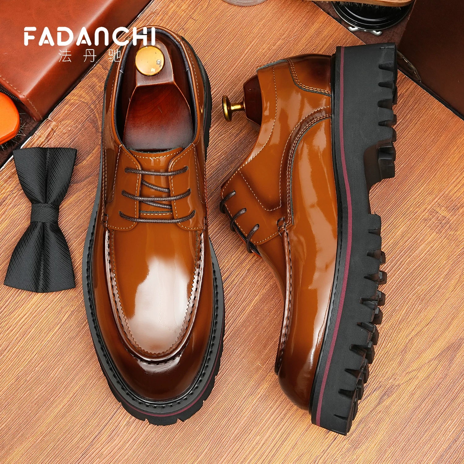 Men's Genuine Leather Derby Shoes, Height Increasing, Thick Sole