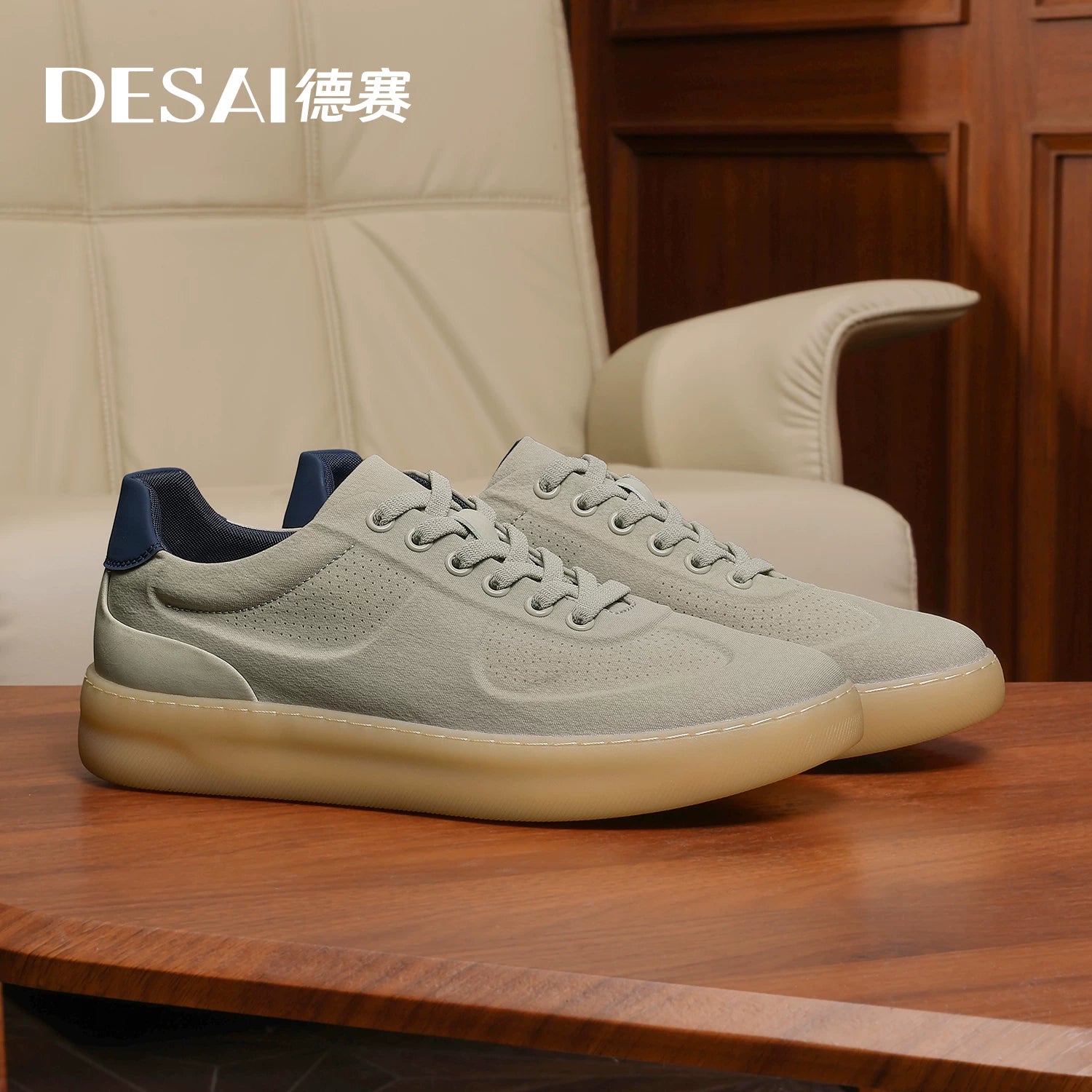 Men's Genuine Leather Skate Shoes, Breathable, Soft Sole
