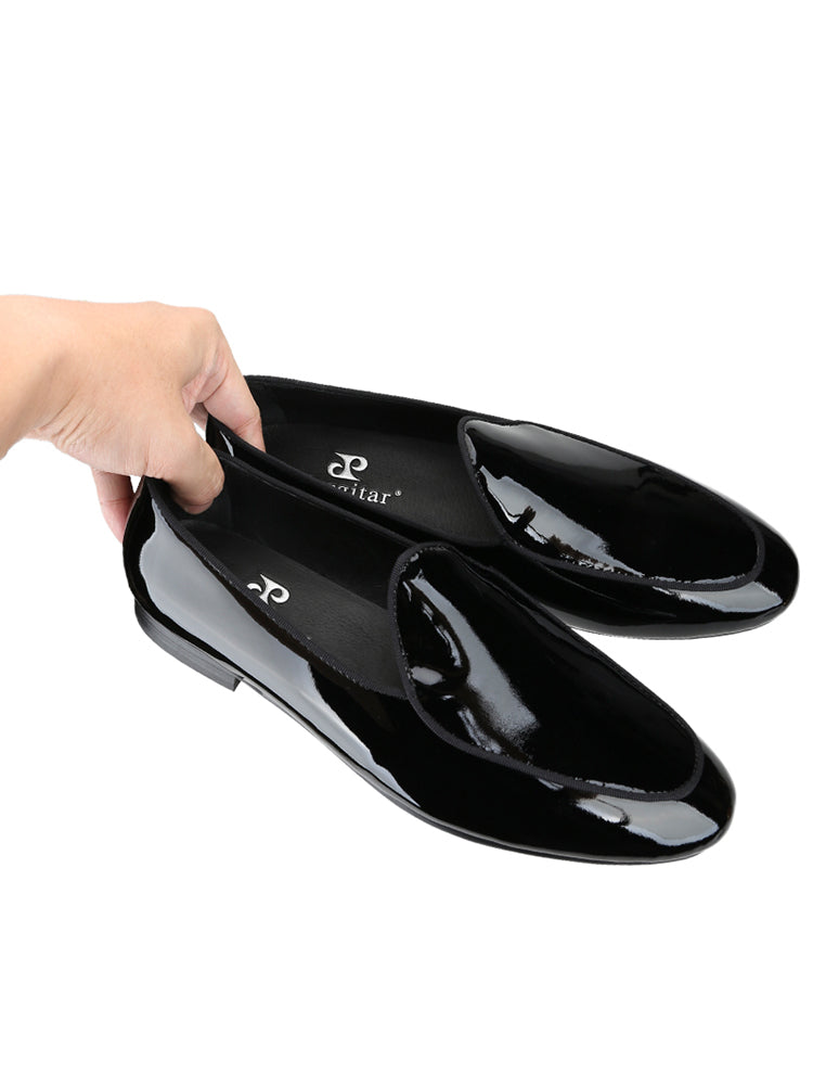 Pure European and American men's slip-on patent leather formal shoes trendy party wedding banquet genuine leather loafers smoking shoes for men