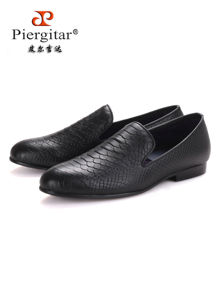 Summer new style genuine leather crocodile pattern embossed men's loafers, handmade British style gentleman's casual smoking shoes, trendy single shoes