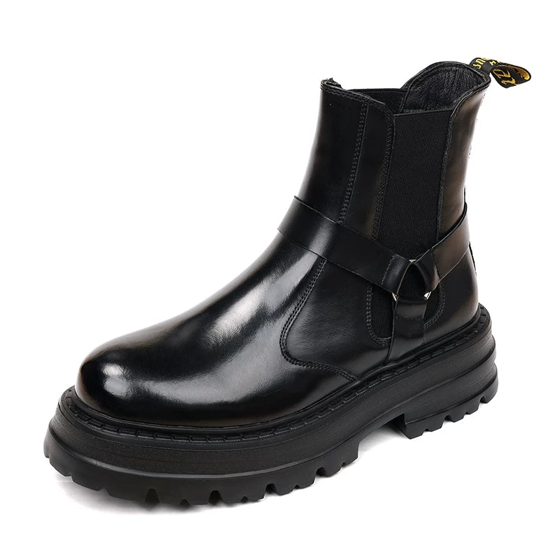 Men's Genuine Leather Martin Boots, Height Increasing, Thick Sole