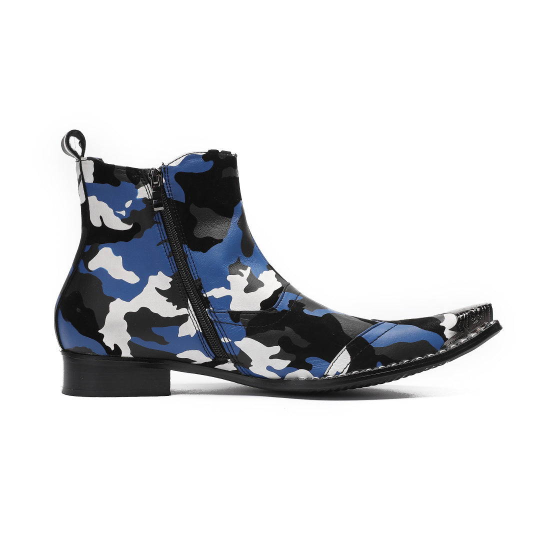 Men's mid-top fashion trend high-top camouflage leather boots tooling boots short boots Martin men's boots iron head men's shoes foreign trade