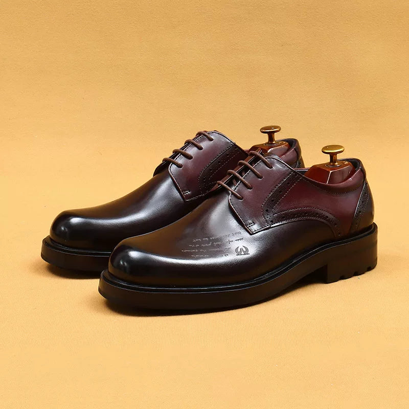 Men's Genuine Leather Derby Shoes, Thick Sole, Round Toe