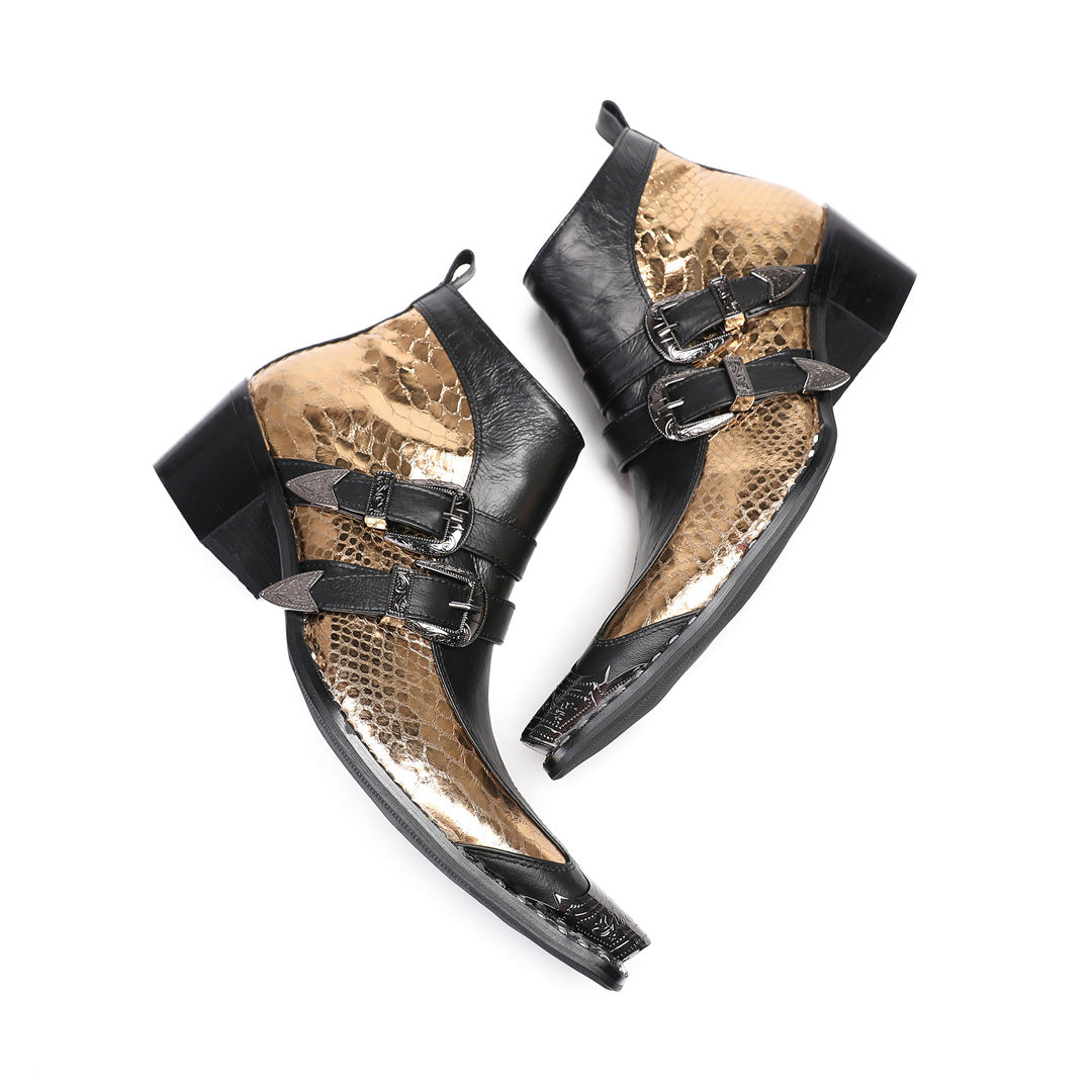 2024 autumn and winter fashion men's shoes fish scales gold glossy pointed leather shoes Korean version hair stylist nightclub performance shoes
