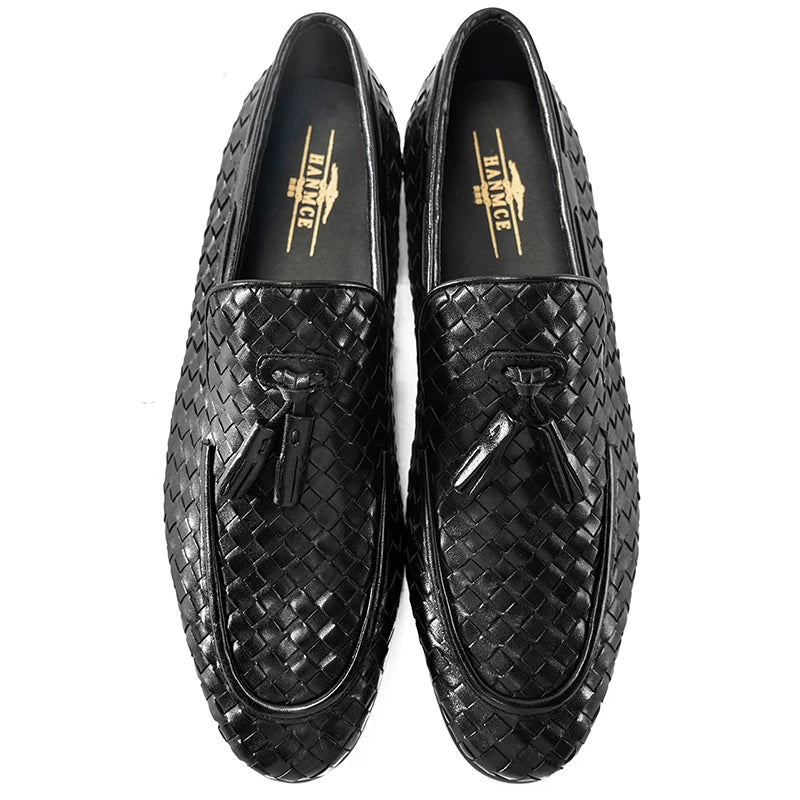 Men's Genuine Leather Loafers, Slip-On, Woven