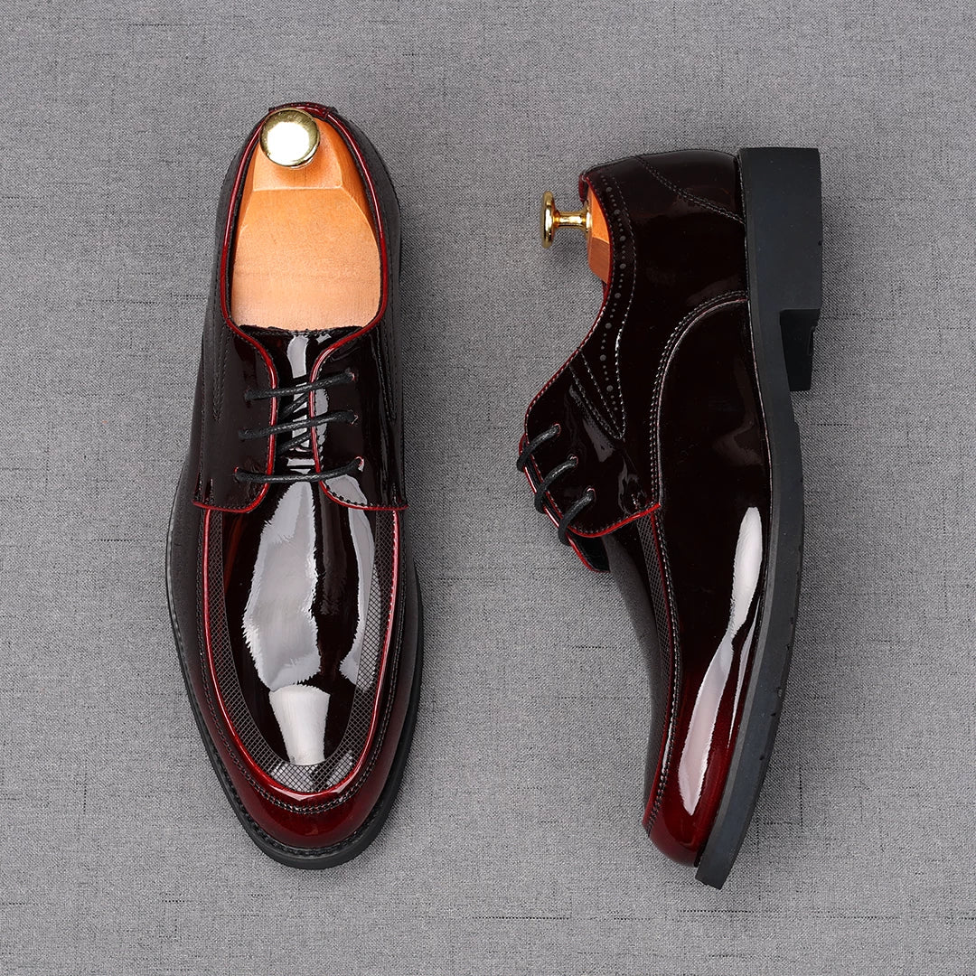 Men's Patent Leather Derby Shoes, Height Increasing, Pointed Toe
