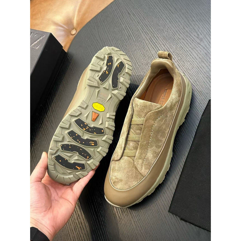 Cross-border zz men's suede casual shoes outdoor sports shoes cross elastic band thick sole light sole low ankle shoes men