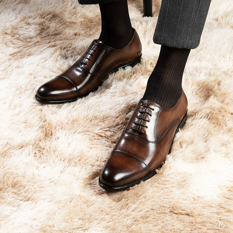 Men's Genuine Leather Oxford Shoes, Pointed Toe, British Style