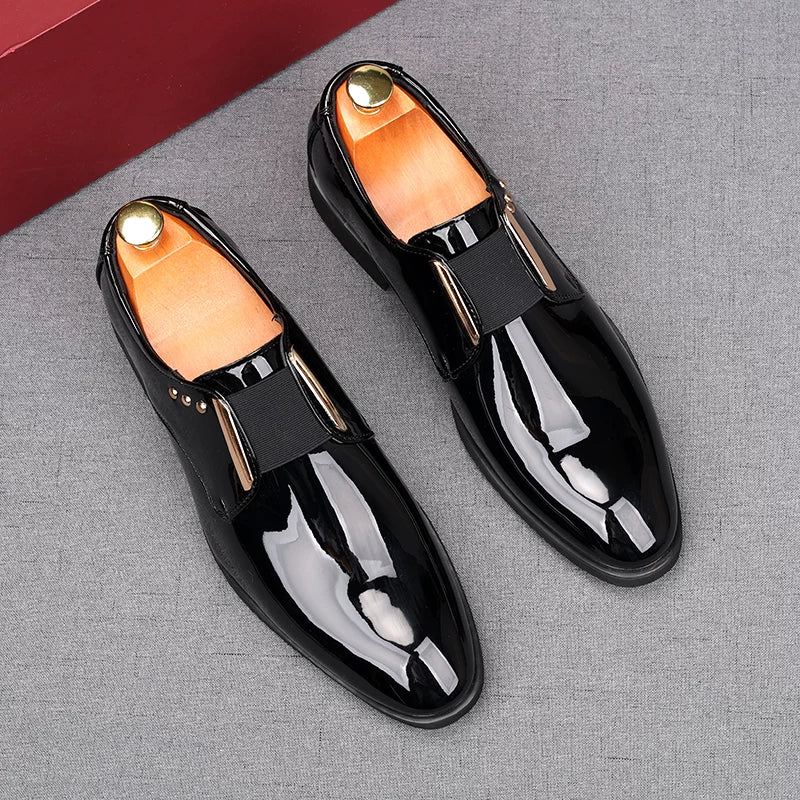 Men's Patent Leather Loafers, Height Increasing, Pointed Toe
