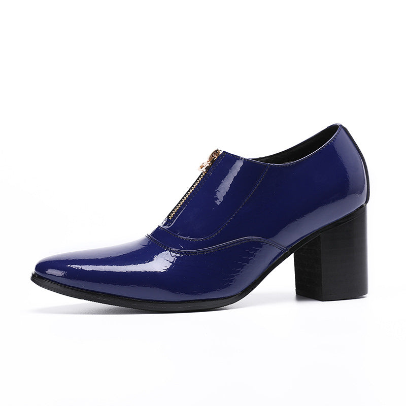 Large upturned toe thick-soled square leather shoes men's platform sole British style retro niche increased casual derby shoes men's fashion